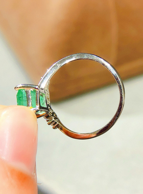 天然祖母绿戒指女s925银镶彩色宝石珠宝首饰 天然祖母绿哥伦比亚