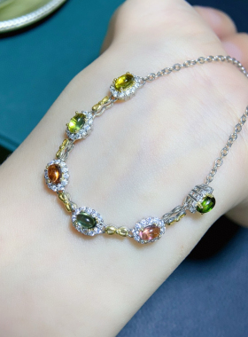 天然碧玺手链 碧玺天然碧玺哦！主石3*5mm，925银精工镶嵌