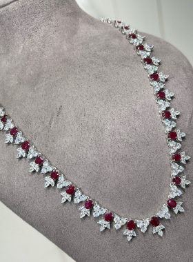 高级感超多克拉鸽血红宝石套链颈饰18K金钻石奢华群镶