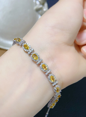 新款天然黄水晶手链主石3*5mm925银镀白金小清新手链