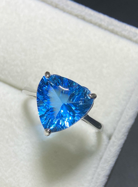 纯天然托帕石戒指颜色全净体品质火彩超赞11*11mm925银精工镶嵌