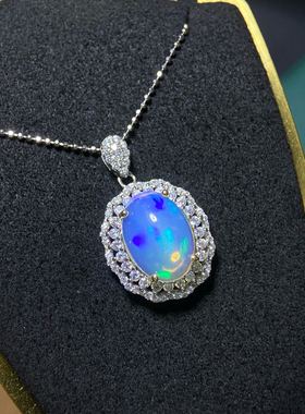 纯天然超美欧泊吊坠手工精心选料925银精工镶嵌主石9*13mm