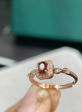 天然石榴石戒指女S925纯银镀18K金鸽血红宝石高品质戒子支持检测