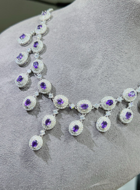 正品乌拉圭天然紫水晶项链圆润项链高贵气质短款时尚开运