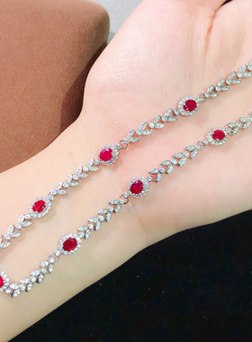 鸽血红宝石项链银镀18K金天然红宝石锁骨链 简约百搭小款红挂坠