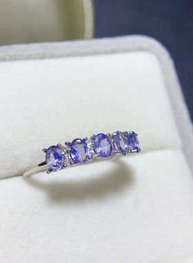 天然坦桑石戒指妖艳紫 全净体爆闪火彩925银精工镶嵌！主石3*4mm