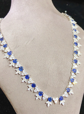 银镀18k金天然蓝宝石项链女款镶嵌豪华群镶时尚百搭气质高级感