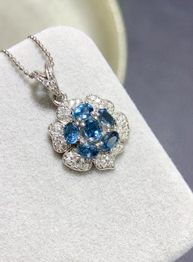 纯天然伦敦蓝蓝托帕石吊坠全净体品质火彩超赞主石尺寸3*4mm