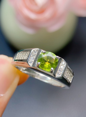 正品天然碧玺戒指男士个性霸气男戒纯银时尚男生求婚结婚钻戒