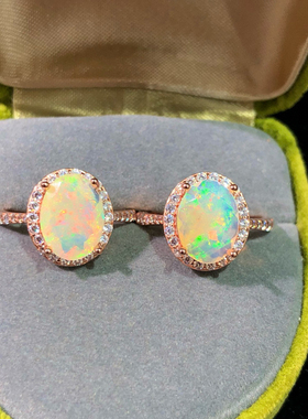 白色欧泊石 精致唯美女戒指925纯银镀18K白金手饰食指指环原创