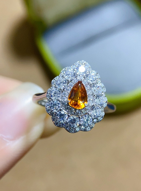 天然刻面芬达戒指，高净度火彩爆闪颜色浓4*6mms925纯银精工镶嵌