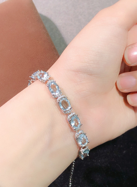 天然海蓝宝戒指，晶体干净！单颗主石5*7mm，S925银镶嵌