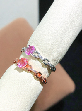 天然粉蓝宝石s925银女戒轻奢美学珠宝粉色钻石戒指钻石dr彩宝镶嵌