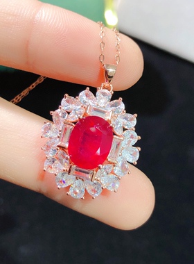 新烧精品红宝石吊坠 ，晶体干净火彩爆闪，8*10mms925银精工镶嵌