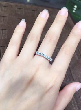 百搭婚戒D色莫桑石圆形排戒女百变七公主群镶戒指排钻求婚钻戒