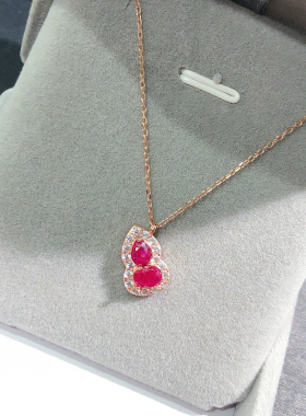 经典玫瑰金天然鸽血红红宝石葫芦吊坠 深红色锁骨项链女正品