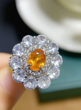 1天然黄宝石芬达戒指女 时尚百搭彩宝钻石镶嵌指环 高级感