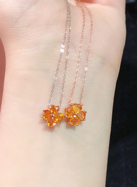 925纯银镶天然黄蓝宝项链女精致四叶草时尚百搭珠宝首饰