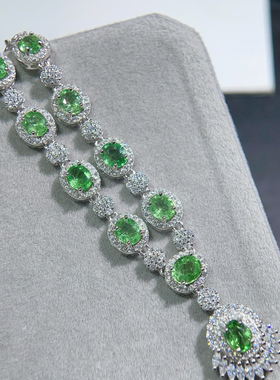 银项链沙弗来锁骨链链牌天然沙弗莱项链 主石5*6mm925银镀