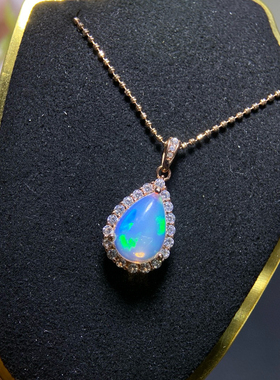 纯天然超美欧泊吊坠手工精心选料晶体好925银精工镶嵌主石7*11mm