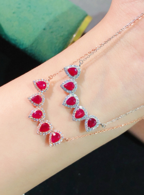 S925纯银 天然红宝石项链原创精致复古简约百搭气质红宝石吊坠