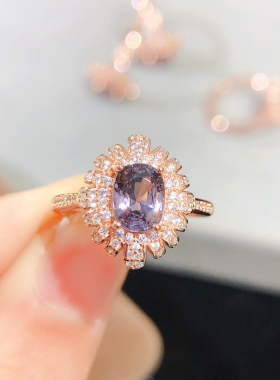 缅甸尖晶石戴妃款戒指女s925银镶嵌经典款钻石彩宝戒指定制