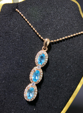 天然磷灰石吊坠清新自然超豪华超大气款式4*6mm。925银镀玫瑰金色