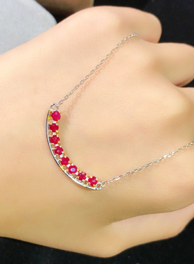 精品天然鸽血红红宝石项链纯银镶嵌吊坠 女款中高端彩宝锁骨链