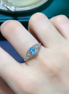 霜后茶园复古风轻奢镂空纯银18k金水滴形天然磷灰石戒指 开口