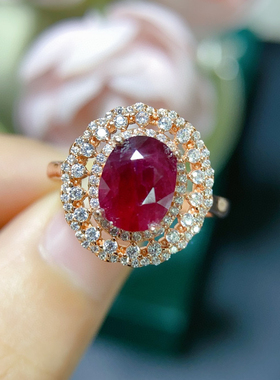 高品质天然红宝石戒指 晶体通透，红宝石艳如烈火，戒面7*9mm