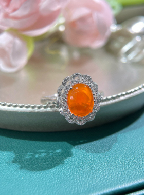 绚丽火欧泊戒指色彩明亮8*10mmS925银精工镶嵌 开口可调节