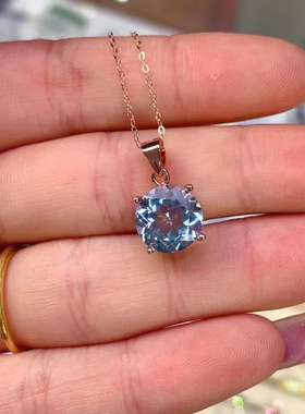 生日礼物天然托帕石轻奢项链吊坠18K玫瑰金色镶嵌送女友项链