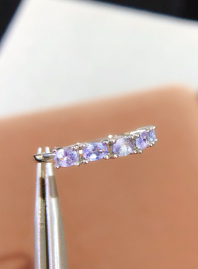 新款天然坦桑石戒指925银镀金镶嵌3*4开口简约戒指