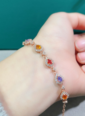 s925纯银 椭圆3*4mm天然彩蓝宝镶钳蛋面 蓝宝石豪华 延长链