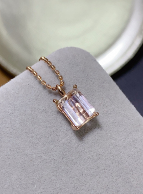 天然橙粉摩根石吊坠女银镀18k金镶嵌经典四爪镶嵌宝石项链