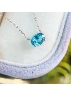 18K金项链女日韩轻奢蓝色天然磷灰石吊坠锁骨链80分全净体