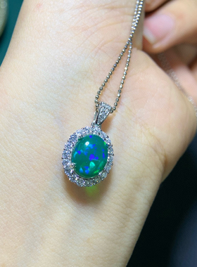 满火彩纯天然超美刻面绿欧泊吊坠主石8*10mm520礼物