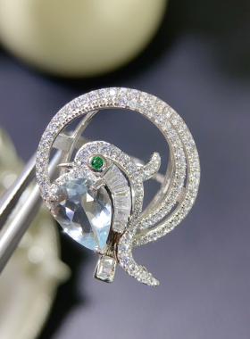 天然海蓝宝戒指主石约7*9mms925银镶嵌  保色不掉色