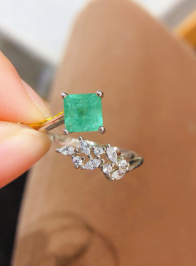 s925纯银镶嵌18K黄金天然祖母绿迷你小耳钉宝石耳环女款正品