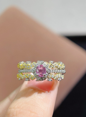 天然粉蓝宝帕帕拉恰戒指925银精工镶嵌颜色浓郁款式新颖生日礼物