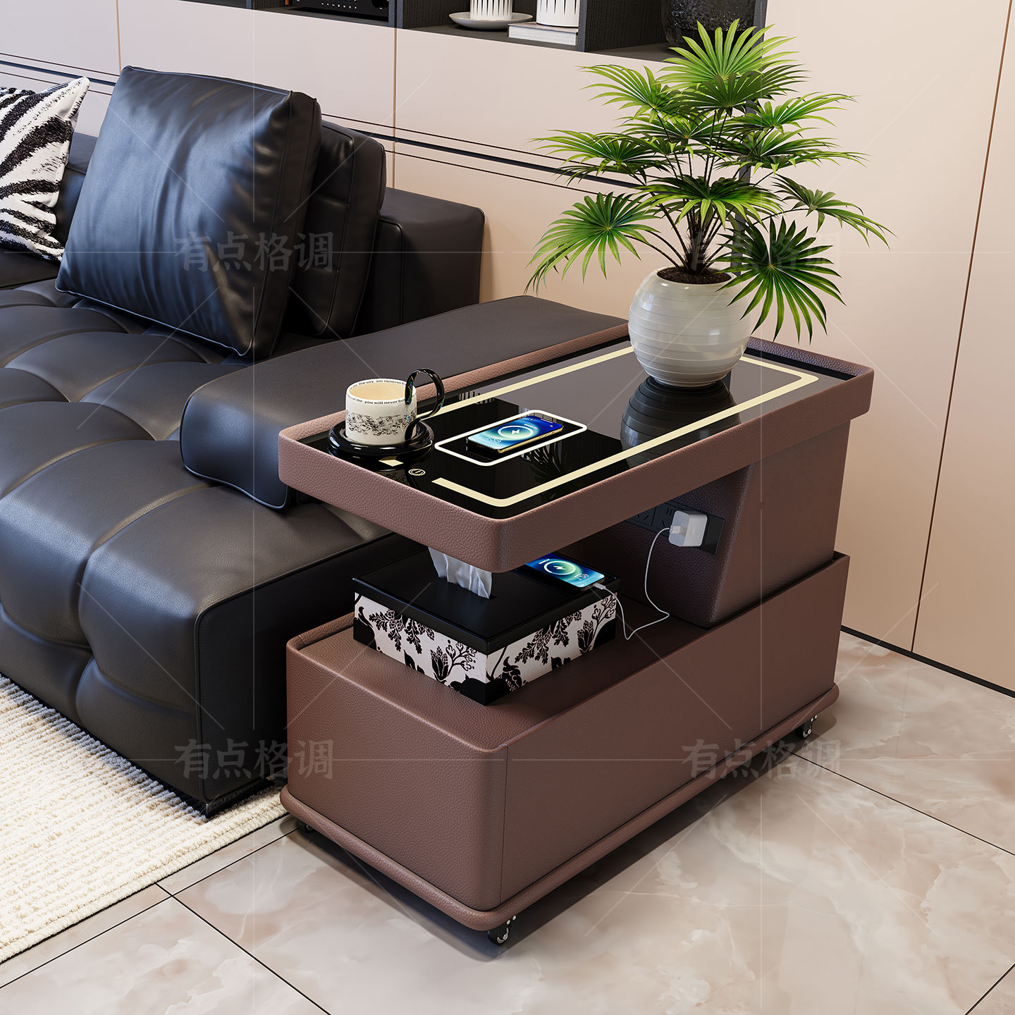 可移动边柜小户型现代简约茶几轻奢客厅意式极简新款沙发边几推车 - 图3