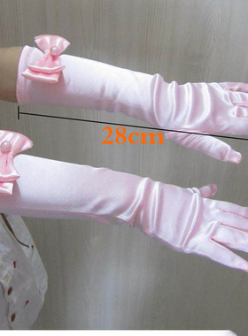 女童花童礼服蝴蝶结手套童舞蹈服公主裙长款主持表演跳舞走秀手套