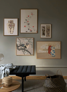 家庭画廊复古色组合系列北欧艺术装饰画画芯复古创意民宿挂画内芯