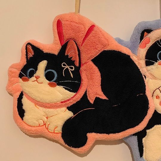 Cute Cat Hand Towel Hanging Water Absorbent Quick-Drying Cartoon Cute
