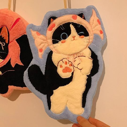 Cute Cat Hand Towel Hanging Water Absorbent Quick-Drying Cartoon Cute