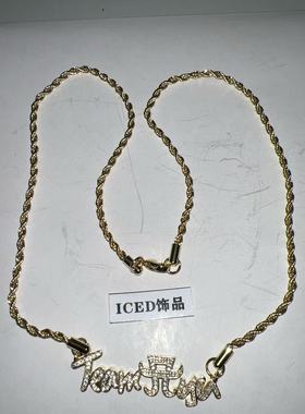 日韩流行饰品明星滨崎步周边同款AYU字母满钻金色百搭项链