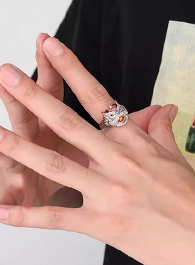 满钻醒狮戒指ins潮流嘻哈男士小众个性开口可调指环