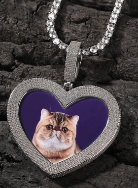 爱心形状照片相框自定义纪念吊坠项链定制满钻镶嵌配饰品