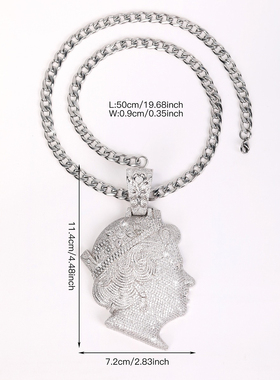 欧美嘻哈女王吊坠银色百搭项链可以过12mm古巴链搭配