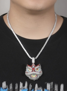 BLITZ BOY国潮风醒狮舞狮锆石项链吊坠嘻哈滴油HIPHOP说唱满钻